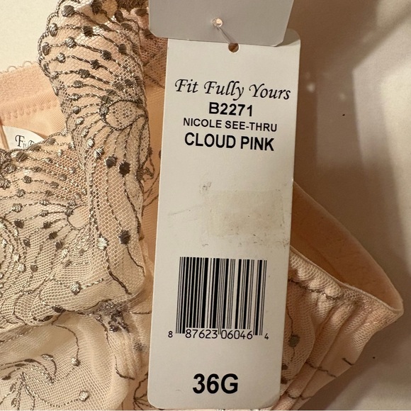 Fit Fully Yours Womens Nicole see -Thru Lace Bra Cloud Pink Size 36G - Picture 15 of 16